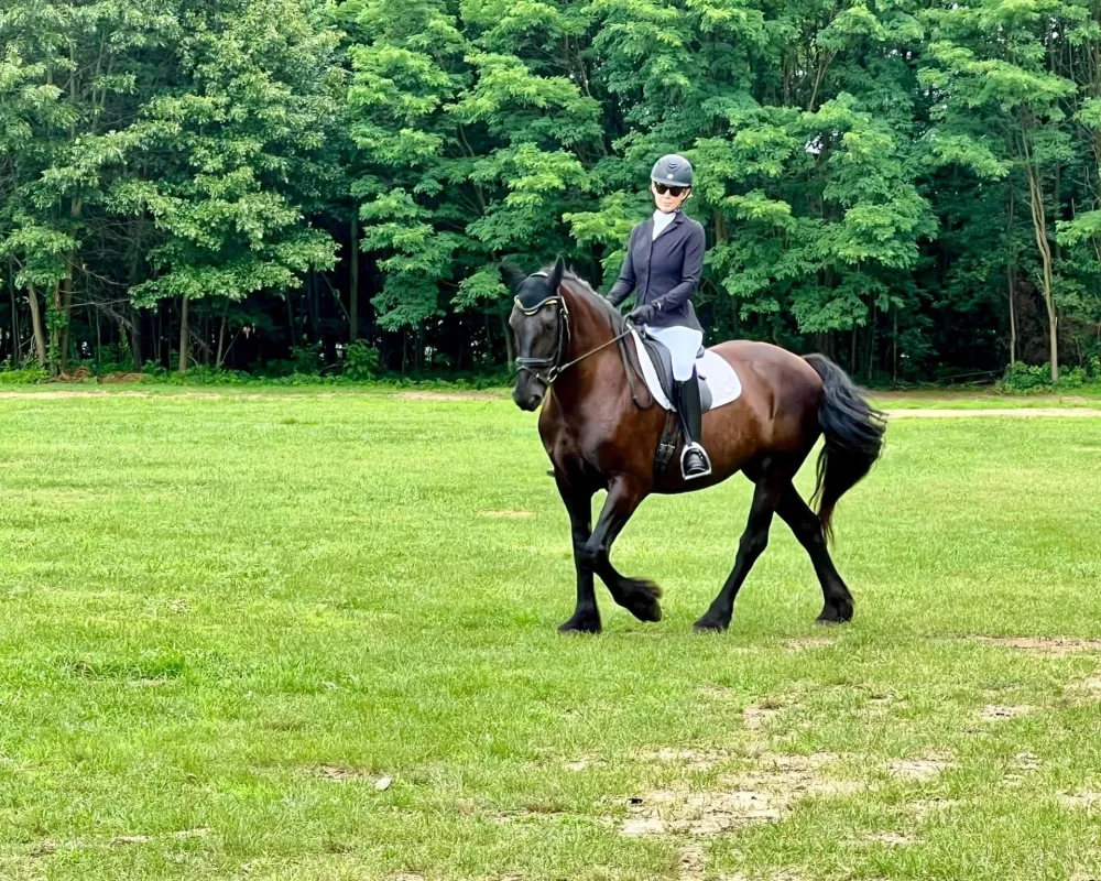 Jolene preparing for dressage show intro level